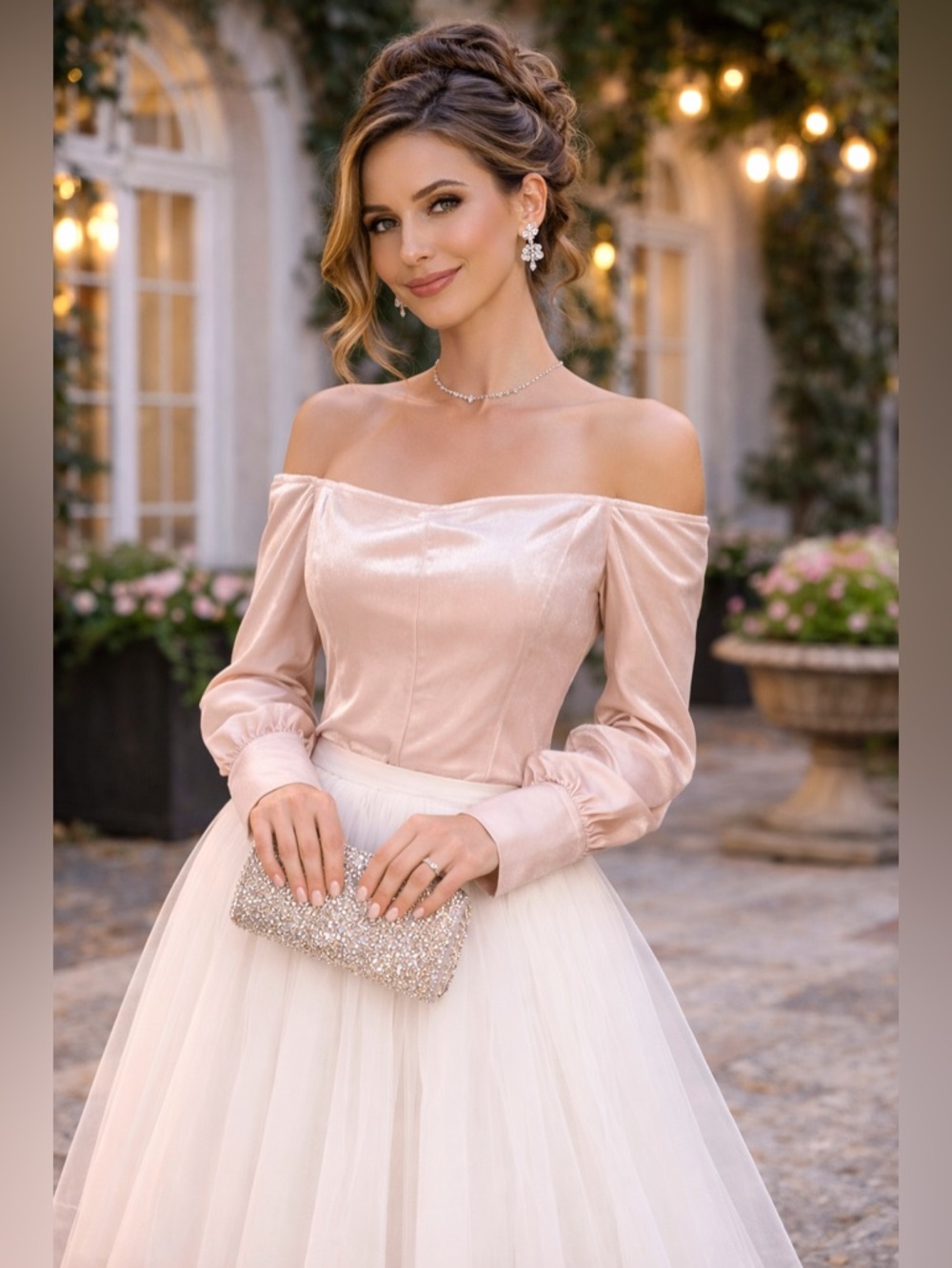 Romantic Blush Velvet Cottagecore | Wedding Guest Square Neck Top